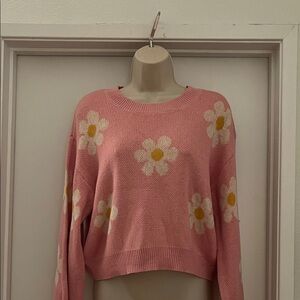 Timing Pink Daisy Crewneck Sweater